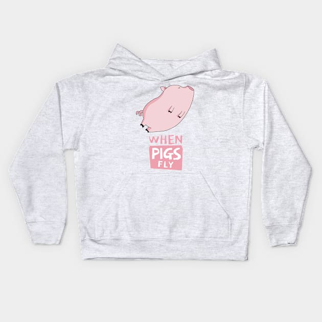 Cute Pinky Pig Flying Kids Hoodie by KewaleeTee